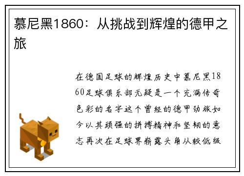慕尼黑1860：从挑战到辉煌的德甲之旅