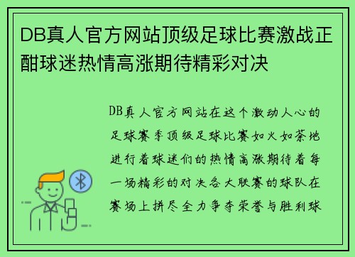 DB真人官方网站顶级足球比赛激战正酣球迷热情高涨期待精彩对决